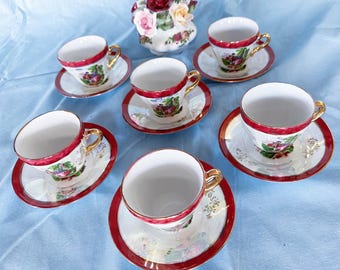 Imperial Fine China Demitasse Cups & Saucers. Rococo Courting Couple, Set of 6