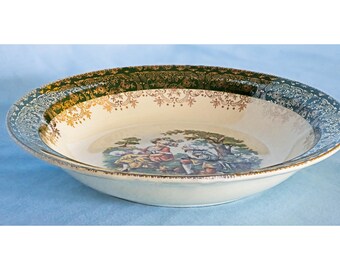 Taylor Smith and Taylor 2522 Green Pattern. Rimmed Bowl. Vintage. Made in USA