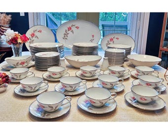 Noritake Rosemarie Pattern Dinnerware. 12 Place Settings, Serving Pieces. Made in Japan