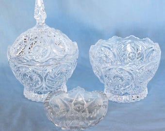 Pressed Glass Candy Dishes. Set of 3. Vintage
