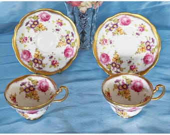 E. Brain & Co Teacups and Saucers Pattern 2726. 2 Sets. Vintage. Made in England
