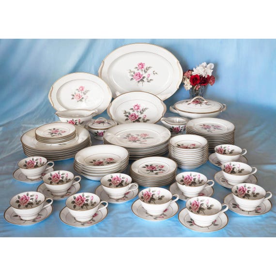 Noritake Lindrose Pattern 5234 Dinnerware. 78 Pieces. Vintage