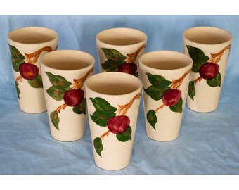 Franciscan Apple Pattern Tumblers. Set of 6. Vintage. Made in USA