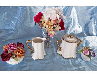 Antique Haviland & Co. Sugar Bowl and Creamer Set. Pattern 21709. Made in France
