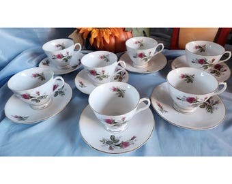 Teacup and Saucer Sets (7). Floral Victorian Cups and Saucers. Vintage