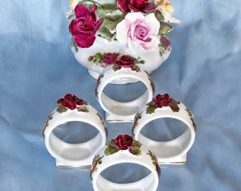Royal Albert Old Country Roses Napkin Rings. Set of 4. Rare Find! England
