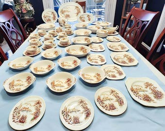 Johnson Bros  Castle On The Lake  Dinnerware  Set. 78 Pieces. Made in England