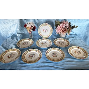 Beautiful, Antique, Charles Ahrenfeldt of Limoges, Pattern AHR340 Set of 8 Dinner Plates. Made in France