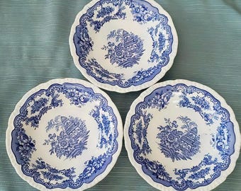 John Maddock & Sons Royal Vitreous Bombay Blue Cereal Bowls. Set of 3. Vintage. England