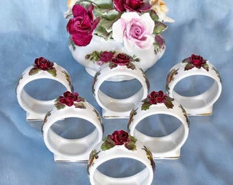 Royal Albert Old Country Roses Napkin Rings, Set of 6. Rare Find! England