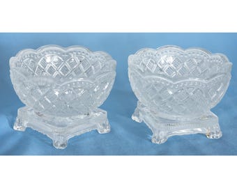 Avon Fostoria Glass Footed Salt Cellars. Set of 2. Vintage. Made in USA