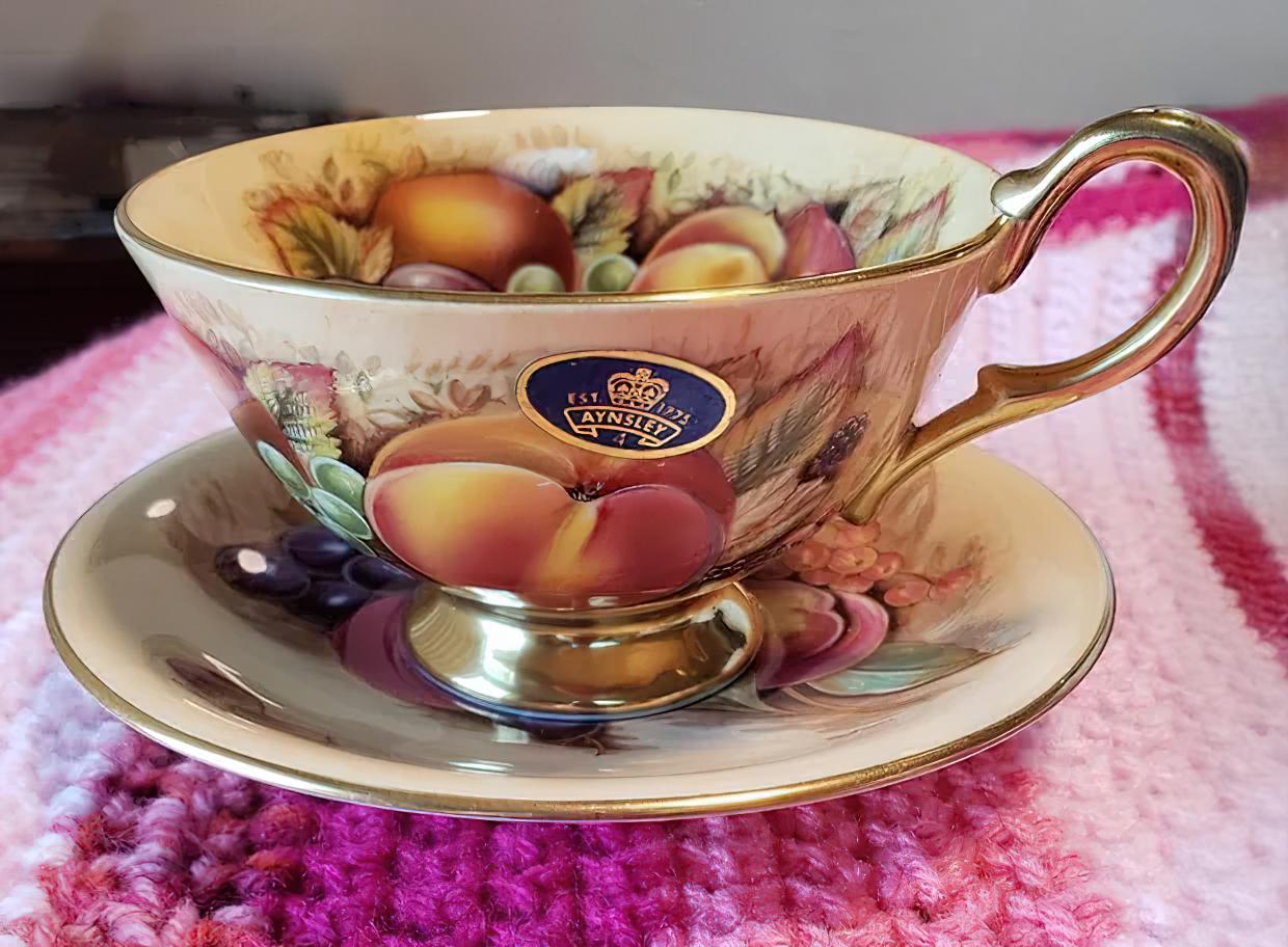 Aynsley Orchard Gold Teacup and Saucer - Etsy