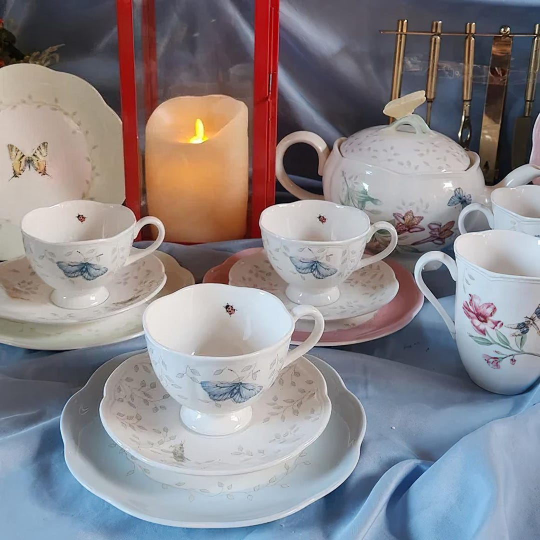 French Perle Butterfly Meadow Tea Set Lenox Butterfly Meadow