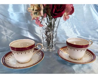 Aynsley Durham Maroon Pattern 1646. Demitasse Cups and Saucers. Set of 2. England