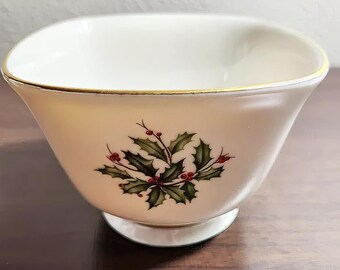 Tazón multiusos Lenox con diseño de acebo. Decoración navideña. Vintage. Hecho en EE. UU.
