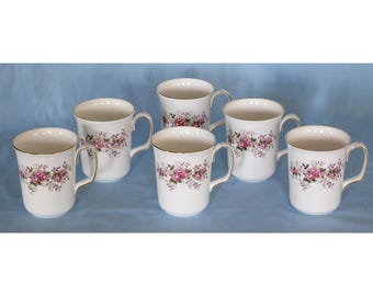 Royal Albert Lavender Rose Bristol Mugs. Set of 6. Vintage. Made in England