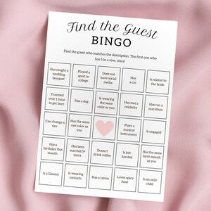 Trova l'ospite Bingo, Bingo per la festa nuziale, Gioco da tavolo per matrimonio modificabile, Gioco per la festa nuziale, Gioco da tavolo per matrimonio stampabile, Trova l'ospite