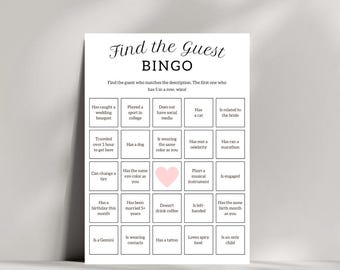 Find the Guest Bridal Shower Bingo, Editable Wedding Table Game, Bridal Shower Game, Printable Wedding Table Game, Find The Guest Bingo