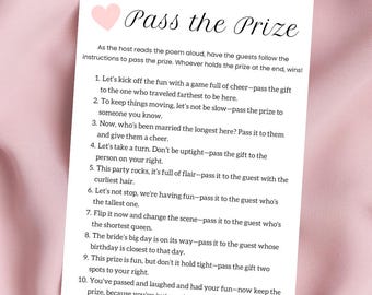 Pass the Prize Game, Printable Pass the Prize Game, Pass the Gift Game, Bridal Poem Game, Bridal Pass the Prize Game, Pass the Parcel