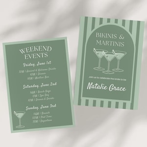 Bikinis and Martinis Bachelorette Invitation, Beach Bachelorette Itinerary, Bikinis and Martinis Itinerary, Bachelorette Weekend Itinerary