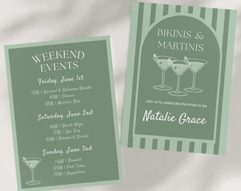 Bikinis and Martinis Bachelorette Invitation, Beach Bachelorette Itinerary, Bikinis and Martinis Itinerary, Bachelorette Weekend Itinerary