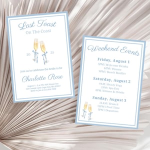 Last Toast on the Coast Bachelorette Itinerary, Coastal Bachelorette Weekend Invite, Beach Bachelorette Invite, Bachelorette Invitation