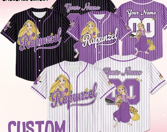 Camiseta de béisbol personalizada de Rapunzel de Disney Princess, camiseta de béisbol de Disney Tangled para niños, jóvenes y adultos, a juego con la de Disney Game Day.