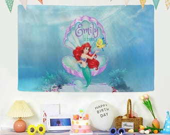 The Little Mermaid Birthday Banner, Ariel Backdrop, Little Mermaid Party, Little Mermaid Ariel Backdrop, Ariel Banner, Disney Birthday