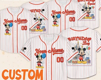 Custom  Mickey Mouse Birthday Collection Baseball Jersey,  Mickey Birthday Jersey, land Team Matching Outfit