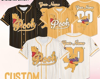 Camiseta de béisbol personalizada de la colección Winnie the Pooh, camiseta de béisbol de Winnie the Pooh de Disney, camiseta de béisbol de Pooh para niños, jóvenes y adultos.