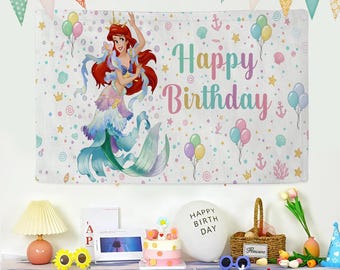 Custom The Little Mermaid Birthday Banner, Ariel Backdrop, Little Mermaid Party, Little Mermaid Ariel Backdrop, Ariel Banner Birthday