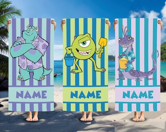 Custom  Monster Inc Beach Towel, Mike Wazowski, Sulley, Boo Pool Party Towels, Style Bridesmaid Towel, Birthday Gift