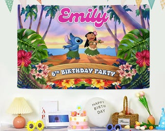 Custom Stitch and Lilo Birthday Banner, Birthday Banner, Stitch Party Birthday, Stitch Birthday Sign, Lilo and Stitch Party Backdrop