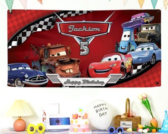 Fondo de cumpleaños personalizado de Disney Cars, pancarta de cumpleaños de Rayo McQueen, decoración de cumpleaños de Cars, fiesta de cumpleaños de Cars, decoración de fiesta de Cars