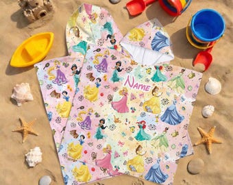Custom  Princesses Hooded Towel Set for Kids, Princess Beach Poncho,  Bath Towel with Custom Name, Toddler Pool Gift