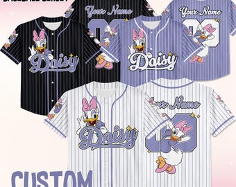 Camiseta de béisbol personalizada de la colección Disney Daisy Duck, camiseta de Disney Daisy Duck, atuendo a juego del equipo de béisbol de Disneyland, regalo de cumpleaños