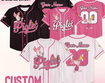 Custom Piglet Collection Baseball Jersey, Disney Winnie the Pooh Character Jersey Shirt, Piglet Outfit, Gift for Disney Fans & Kids