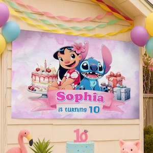 Custom Disney Stitch and Lilo Birthday Banner, Birthday Banner, Stitch Party Birthday, Stitch Birthday Sign, Lilo and Stitch Party Backdrop