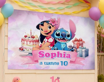 Custom Disney Stitch and Lilo Birthday Banner, Birthday Banner, Stitch Party Birthday, Stitch Birthday Sign, Lilo and Stitch Party Backdrop