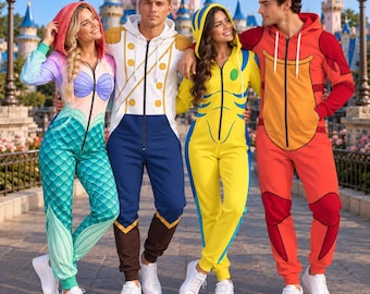 Under the Sea Family Costume Jumpsuit, Mermaid Princess Prince and Ocean Friends Zip Up Hooded Outfit, Matching Group Cosplay, Party Costume