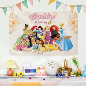 Custom Disney Princess Birthday Banner Backdrop, Disney Princess Backdrop, Birthday Banner, Princess Party Backdrop, Princess Party Decor