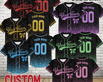 Personalized Faux Glitter Baseball Jersey, Custom Team Name & Number