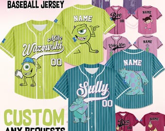 Camiseta de béisbol personalizada de Disney Monsters Inc. de James Sullivan, colección Cyan, regalo de cumpleaños para la familia, camiseta a juego de Disney.