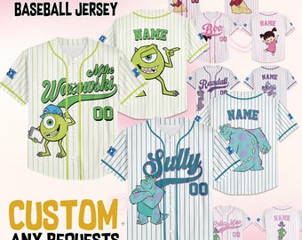 Custom Disney Monster Inc James Sullivan Cyan Baseball Jersey, Birthday Gift Family