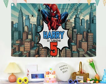 Custom Name Age Spiderman Birthday Banner Backdrop, Spiderman Birthday Party, Spiderman Birthday Decoration, Spiderman Party Gift