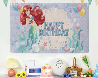 Custom Disney The Little Mermaid Birthday Banner, Ariel Backdrop, Little Mermaid Party, Little Mermaid Ariel Backdrop, Ariel Banner Birthday