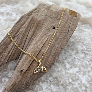 Gold Whale Tail Necklace, 14K Gold Plated CZ Pendant, Minimalist Ocean Jewelry, Beach Lover Gift, Nautical Jewelry for Her