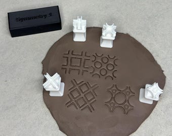 Geometric Texture Pottery Stamps – Clay Stamps + Storage Case - Symmetry #1
