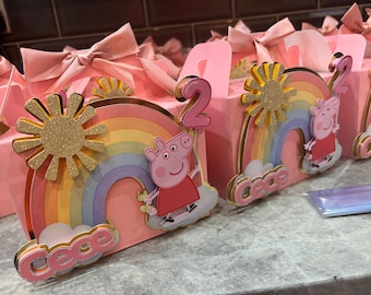 Personalised Peppa Pig Rainbow Party Box | Birthday Favour Treat Box