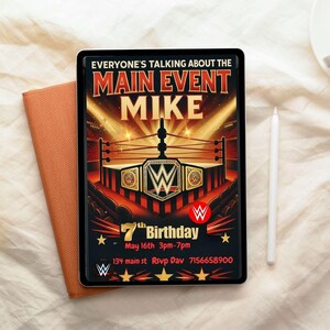 Bewerkbare uitnodigingen voor verjaardagsfeestje voor jongens met WWE-thema